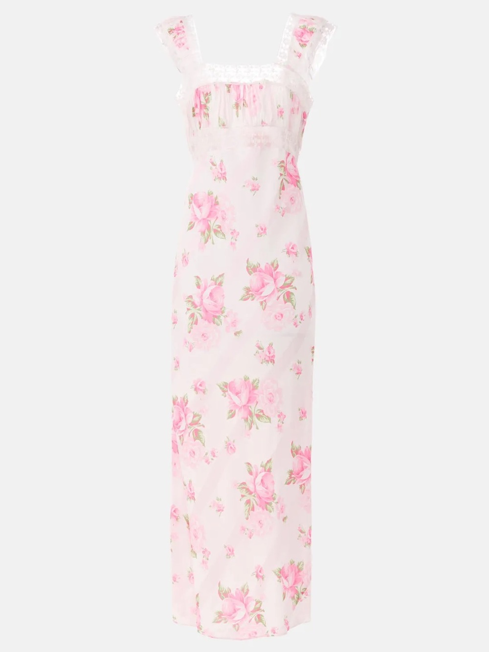 Selkie Pink Floral Lace-Trim Maxi slip Dress